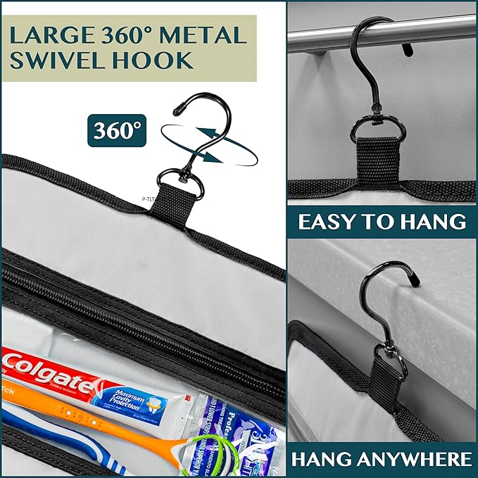 PAVILIA Travel Hanging Toiletry Bag for Women Men, Large Capacity Makeup Bag Kit, Waterproof Cosmetic Storage Organizer Case for Bathroom Shower