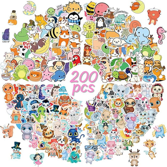 Cartoon Animal Stickers for Kids 200 Pcs/Pack, Waterproof Vinyl Stickers for Girls Boys Classroom Prizes - Laptops, Notebooks, Water Bottles, Skateboard (Animal)