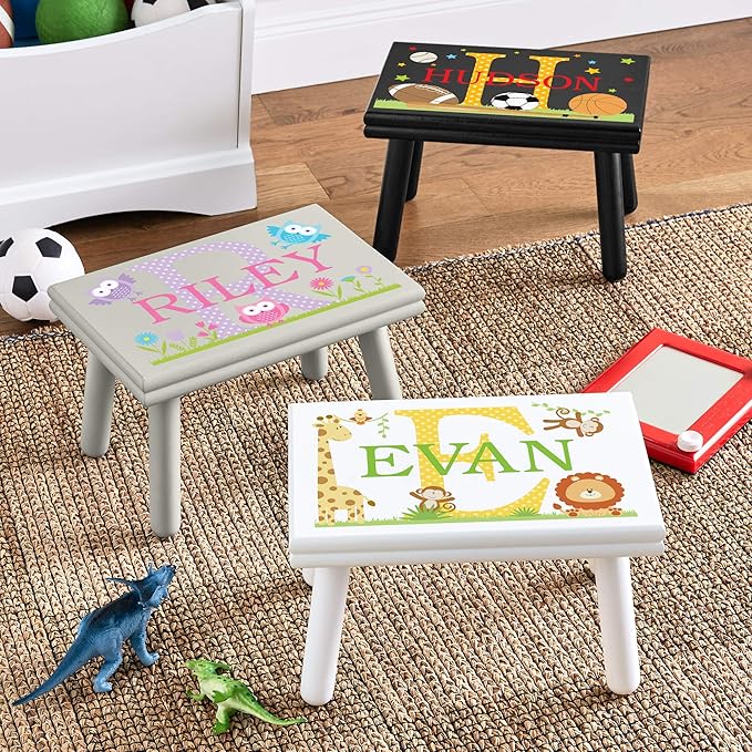 Let’s Make Memories Personalized My Own Name Step Stool - Children’s Step Stool - Sturdy Wood – Non-Toxic Paint, Sealer - Unicorn Design - Gray - 14’Wx9.25”Lx8.75”H - Ages 3+