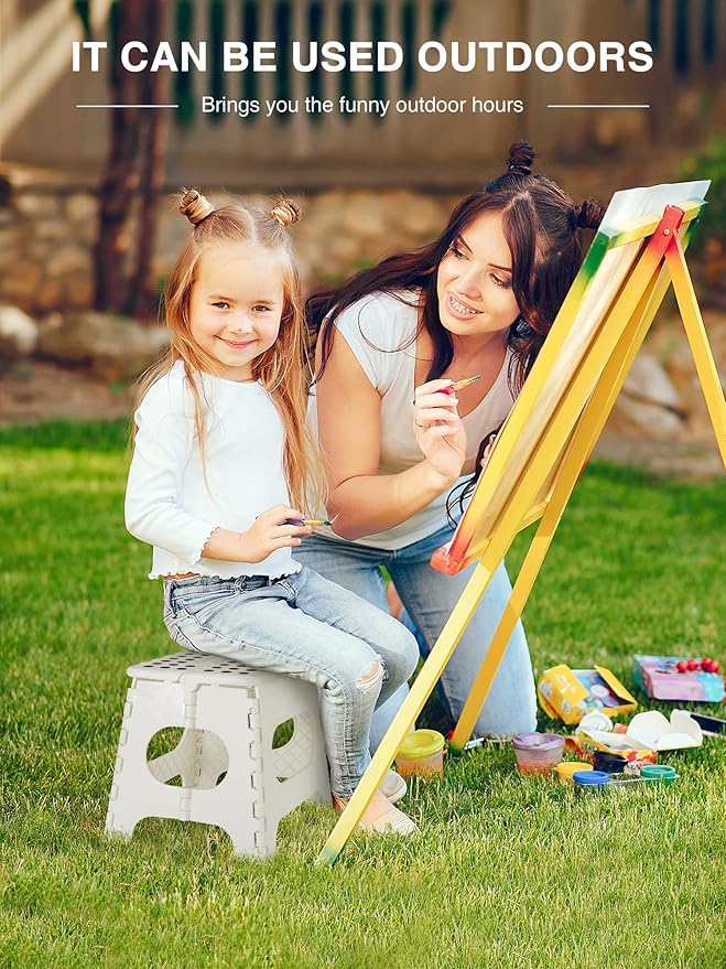 Dyforce Non-Slip Folding Step Stool - 11 inch Height Premium Heavy Duty Foldable Step Stool for Kids, Kitchen Garden Bathroom Camping Stepping Stool - White