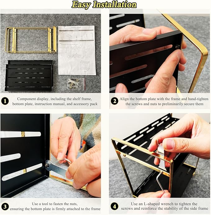 2-Tier Black and Gold Carbon Steel Bathroom Counter Organizer - Skincare Cosmetic Display Tray for Perfume, Makeup, Bathroom, and Vanity Storage - Modern Countertop Organizer and Vanity Decor