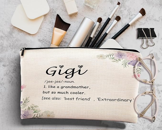 kdqua Gigi Floral Makeup Bag, Best Grandma Gifts from Granddaughters Grandsons, Gigi Gifts for Christmas Birthday from Grandkids Cosmetic Bags Zipper Pouch Travel Organizer Toiletry Bag
