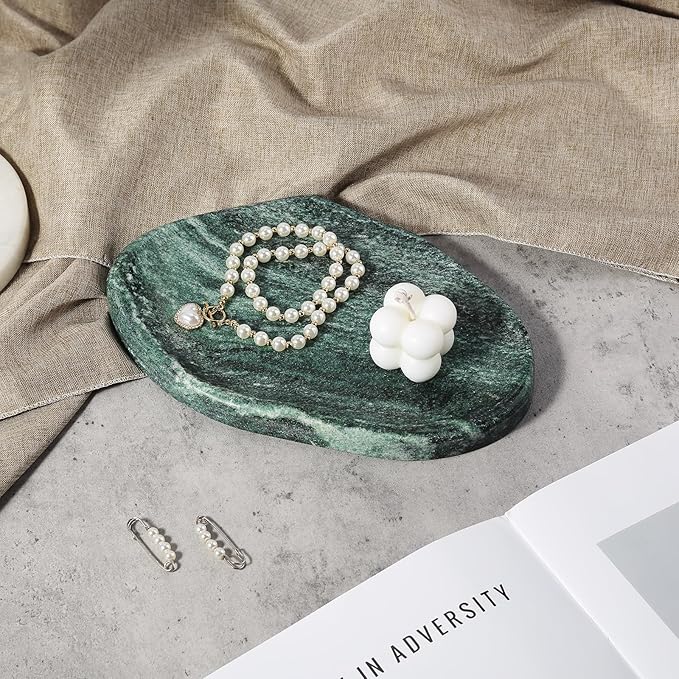 Koville Green Marble Cloud Shape Vanity Tray, Serving Stone Key Tray for Home Decor, 10" x 7" Luxurious Natural Marble Storage Trays for Bathroom, Stone Plate Holder for Perfume, Candle and Jewelry