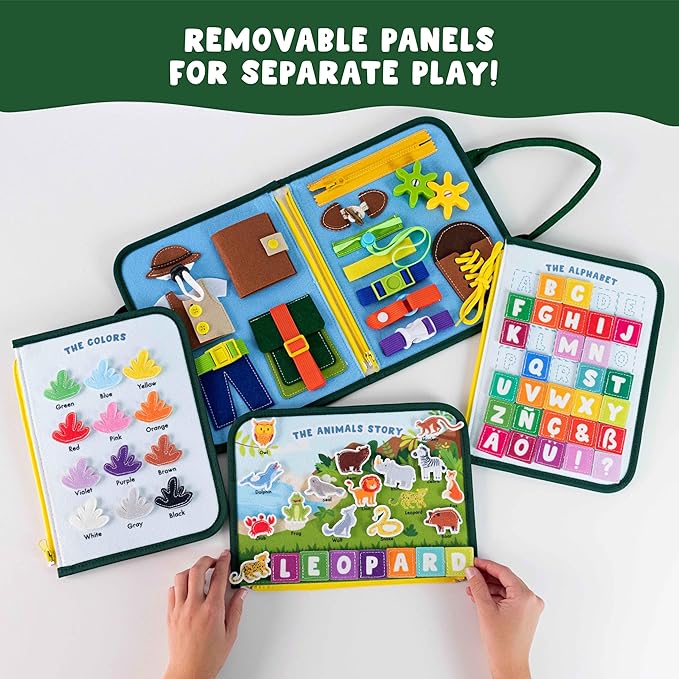 BONNYCO Busy Board for 1 Year Old Animals. Montessori Busy Book for Toddlers 1-3 2-4, Felt Quiet Book Baby. Montessori Toys, Toddler Learning Toys for Travel, Airplane, Car. Educational Activity Board