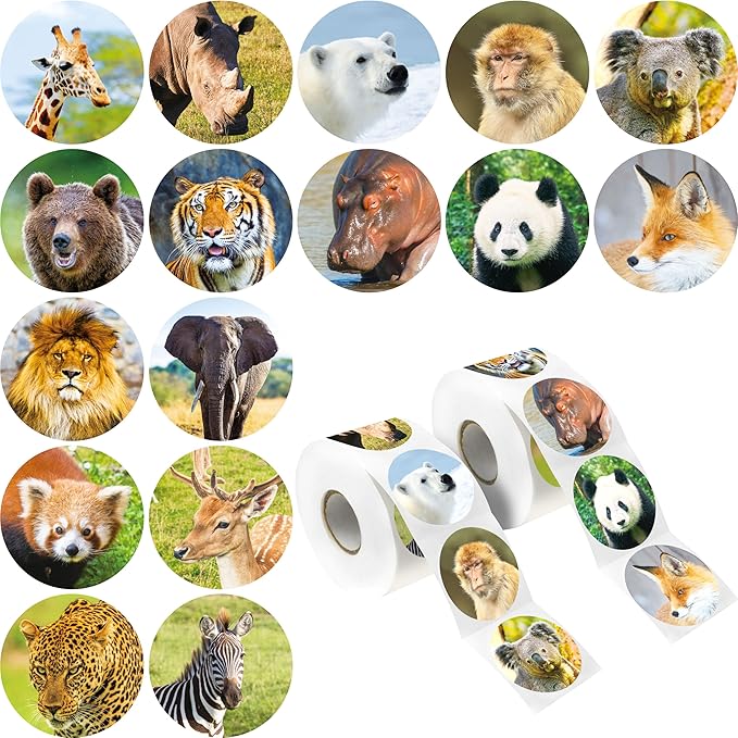 600PCS Realistic Animal Stickers, 16 Designs Jungle Animal Sticker for Kids Safari Zoo Labels with Perforated Line for Toddlers, Party Favors, Birthday Gift, Decor Supplies, Rewards (1.5" in Diameter)