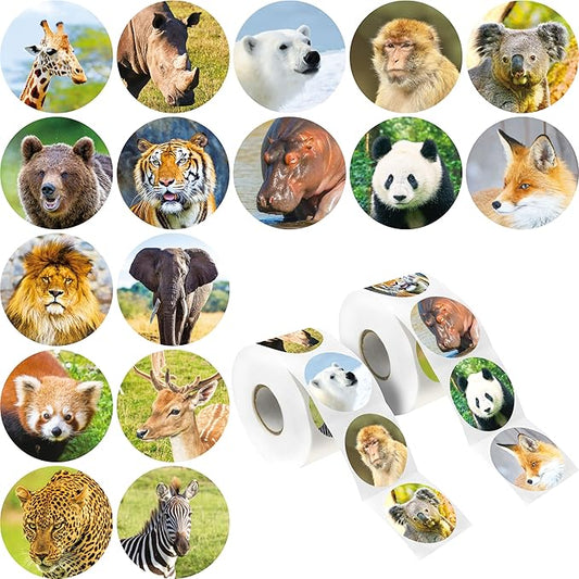 600PCS Realistic Animal Stickers, 16 Designs Jungle Animal Sticker for Kids Safari Zoo Labels with Perforated Line for Toddlers, Party Favors, Birthday Gift, Decor Supplies, Rewards (1.5" in Diameter)