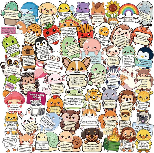 60pcs Emotional Support Animal Stickers, Cute Affirmation Sticker Pack for Adults, Kids & Teens, Waterproof Vinyl Inspirational Decals for Water Bottles, Laptops, Journals, Phones