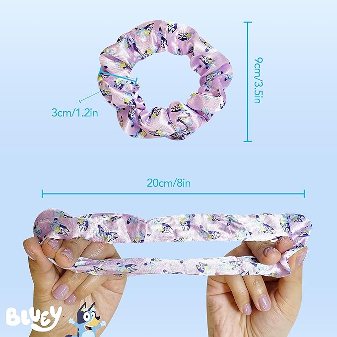Bluey Hair Accessory 5 Pcs Set - 1 Regular 9 inch Bluey HairBrush For Girls + 4 Bluey Scrunchies For Kids - Accessories For Girls - Detangling Brush - Elastic Hair Ties Ropes Scrunchies Ages 3+