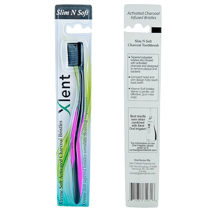 Xlent Dental Activated Charcoal Bristle Toothbrush - Xtreme (Extreme) Soft, Ultrafine, Tapered bristles, Compact Head & Slim Design - (4 Count)