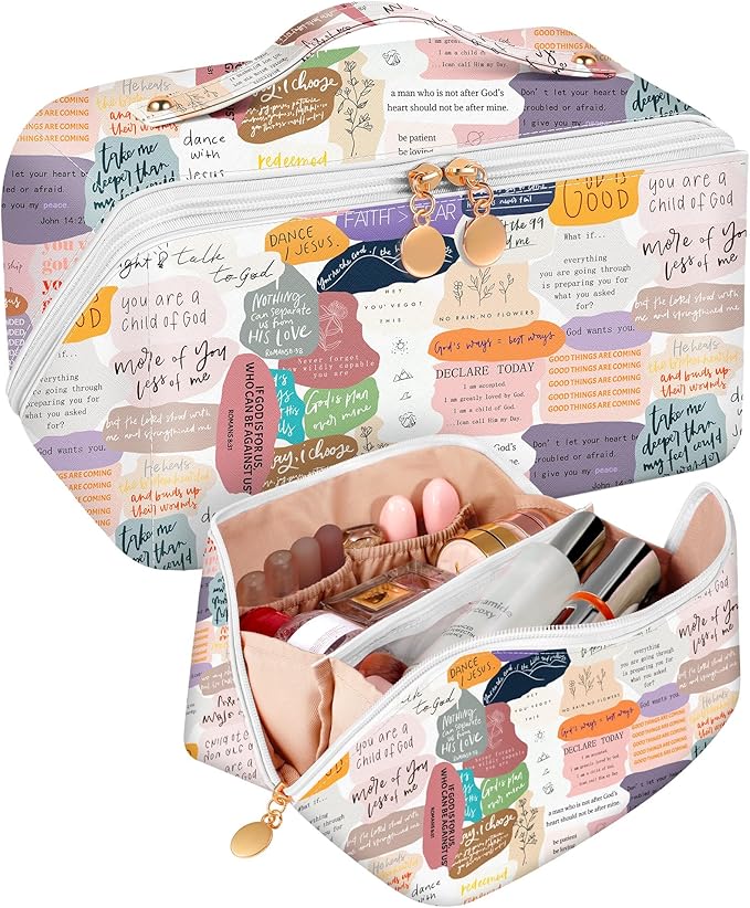 Bistup Makeup Bag Travel Cosmetic Bag Toiletry Make Up Bags Cute Women Large Capacity Big Medium Leather Quote Aesthetic Portable Teen Girls Teenage Foldable Expandable Compact Open Flat Zip