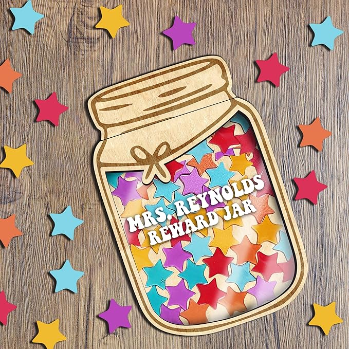 Personalized Reward Jars for Kids - Magnetic Reward Jar for Classroom Behavior – Incentive Jar with Stars for Teachers & Kids – Class Rewards Chart, Potty Training, Behavior Management, Style 03