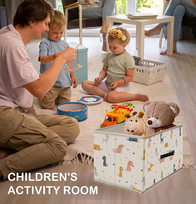 Nogrit Colorful Dog Storage Bins Box, Toybox for Boys Girls, Minimalist Linear Dog Foldable Baskets Organizer Container with Handles for Bedroom Bathroom Kids Dorm Nursery Clothes Toys Books