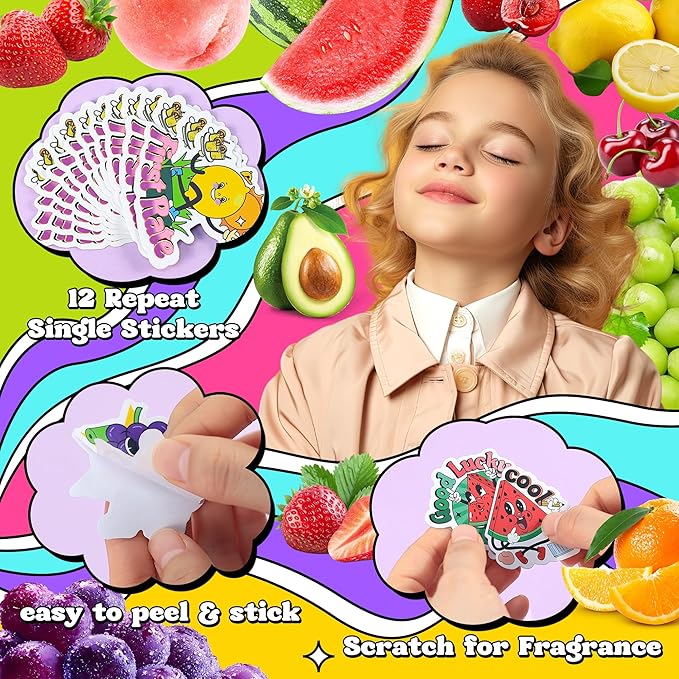384PCS Scratch and Sniff Stickers for Kids, Large Scented Reward Smelly Fruits Stickers, Motivational Incentive Fun Sticker with Positive Words for Students School Teachers Must Haves, 32 Designs