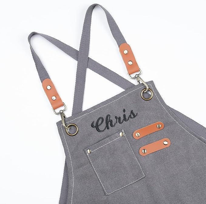 MT WORLD Kids Canvas Apron Personalized Toddler Apron for Boys Adjustable Denim Aprons for Cooking Baking Gardening Painting