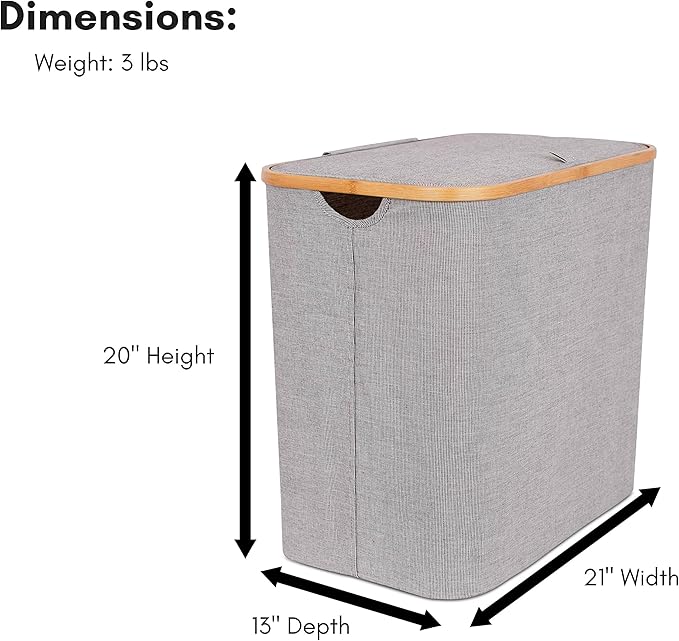 BirdRock Home Bamboo & Canvas Hamper | Single Laundry Basket with Lid | Foldable Hamper | Cut Out Handles