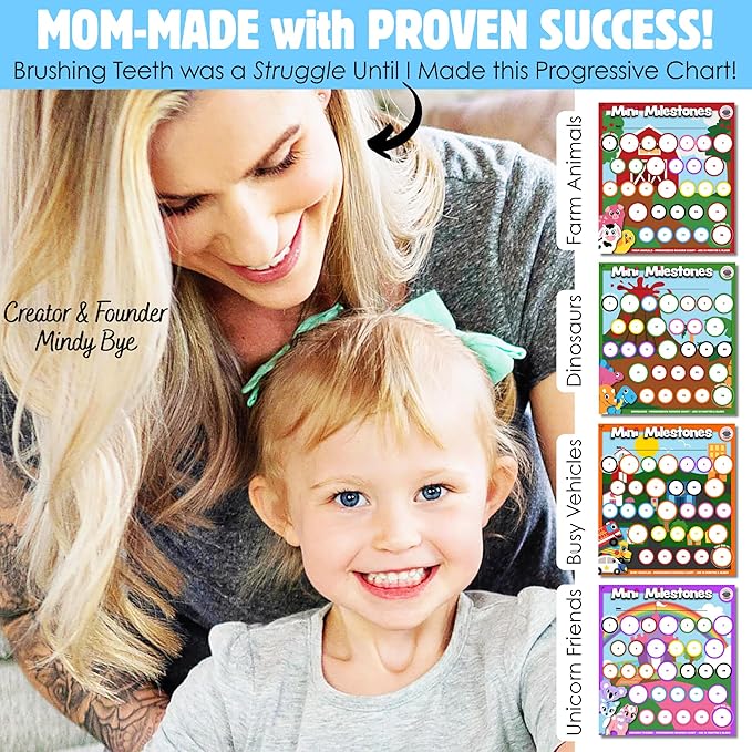 MINI MILESTONES 2-PK Toddler Brush Teeth Chart Reward Chart for Toddlers by LIL ADVENTS: Toddler Sticker Behavior Chart, Reward Chart for Kids, 800+ Stickers, Activity Board, Crown (Busy Vehicles)