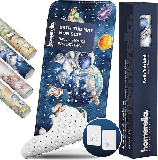 Bath Tub Mat Non Slip Anti Mold for Kids BPA Free INCL Hooks - homerella® Ocean Sea Animals 40x16, Baby Bath Mat Non Slip 200 Suction Cups, Non Toxic Machine Washable Toddler Bath Mat, EU Certified