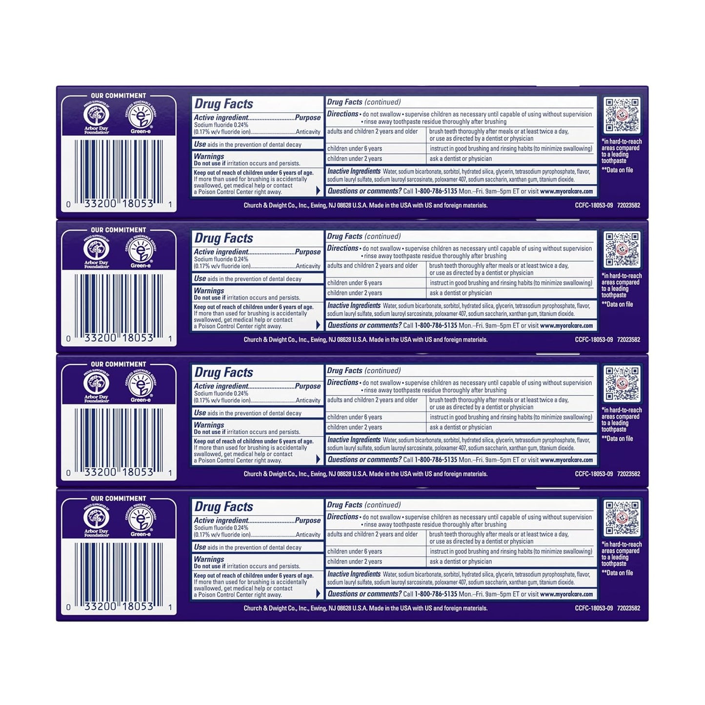 ARM & HAMMER Complete Care Toothpaste, Teeth Whitening Toothpaste with Baking Soda, Fluoride, Whole Mouth Protection, Fresh Mint Flavor, 6.0 oz (Pack of 4)