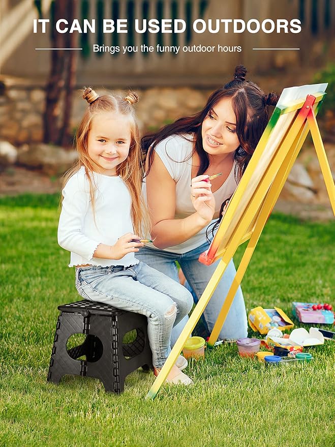 Dyforce Folding Step Stool 11", Durable Kids Step Stool, Heavy Duty Step Stools for Adults, Compact Foot Stools, Light-Weight Toddler Step Stools for Kitchen, Bathroom, Holds Up to 300 lbs (Black)