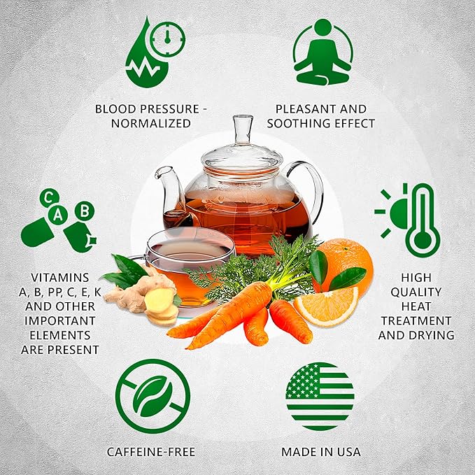 TeaDreamTea – Carrot Ginger Orange Peel - Loose Leaf Herbal Bulk Tea - Caffeine-Free - Vitamins Rich - Boost Immune System - Carrot Raw from USA - Hot and Iced Tea - 8 ounce / 227 g