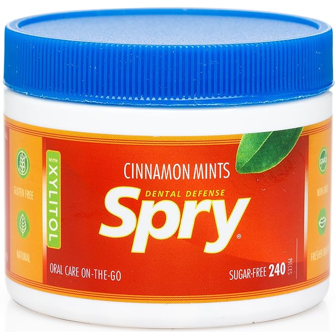 Spry Xylitol Cinnamon Mints Sugar Free Candy - Promote Oral Health, Increase Saliva Production, Stop Bad Breath, Non-GMO, Gluten-Free, 240 Count (Pack of 2)