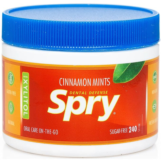 Spry Xylitol Cinnamon Mints Sugar Free Candy - Promote Oral Health, Increase Saliva Production, Stop Bad Breath, Non-GMO, Gluten-Free, 240 Count (Pack of 4)