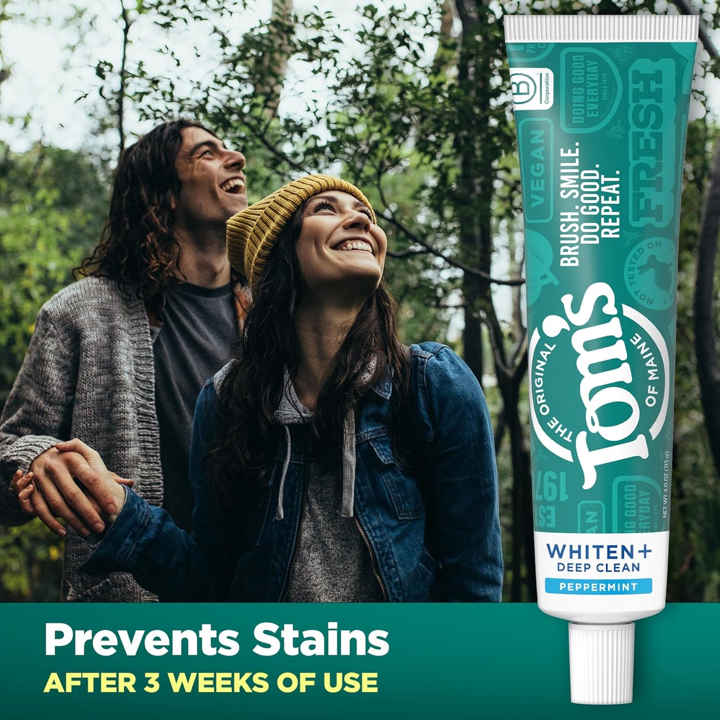 Tom's of Maine Whiten Plus Deep Clean Whitening Toothpaste, Natural Whitening Toothpaste with Plant-Based Cleansers, Enamel Safe, Whitens Without Causing Sensitivity, Peppermint, 4.0 oz (Pack of 3)
