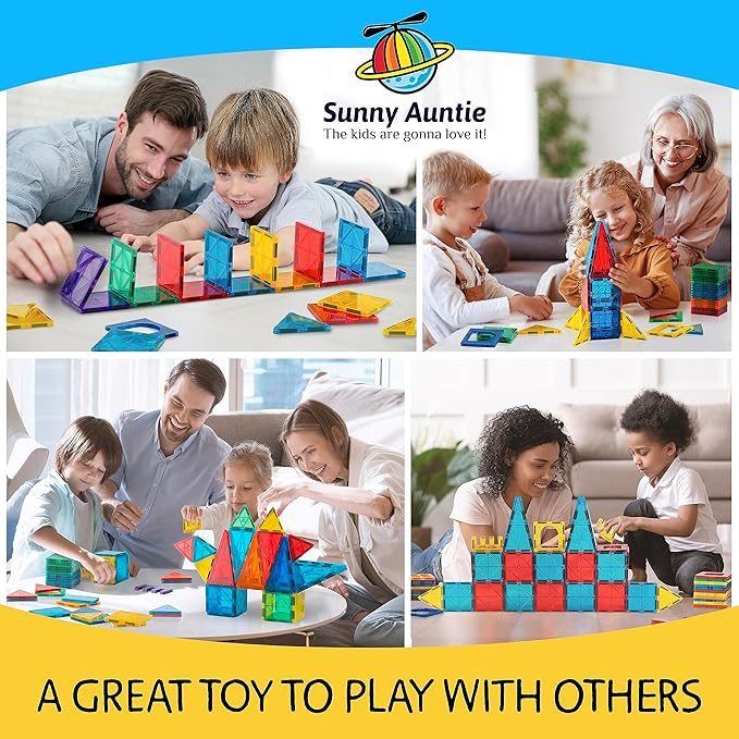 Magnetic Tiles 100 PCS with 2 Cars, Magnetic Tiles for Kids & Toddlers, Toy for 3 4 5 6 7 8 Year Old Boys & Girls, Gift Box