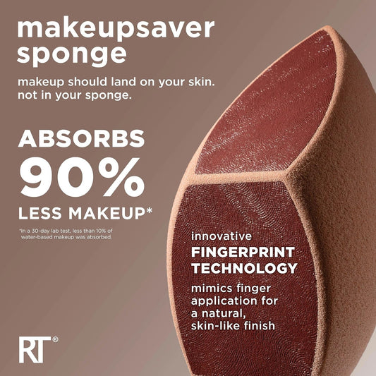 Real Techniques Makeupsaver Sponge, Makeup Blender Sponge For Liquid & Cream Formulations, Natural Finish & Reduces Makeup Waste, Targeted Application, Cruelty & Latex-Free, 1 Count (Pack of 2)