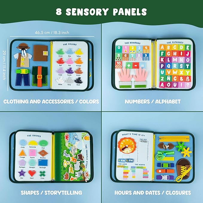 BONNYCO Busy Board for 1 Year Old Animals. Montessori Busy Book for Toddlers 1-3 2-4, Felt Quiet Book Baby. Montessori Toys, Toddler Learning Toys for Travel, Airplane, Car. Educational Activity Board