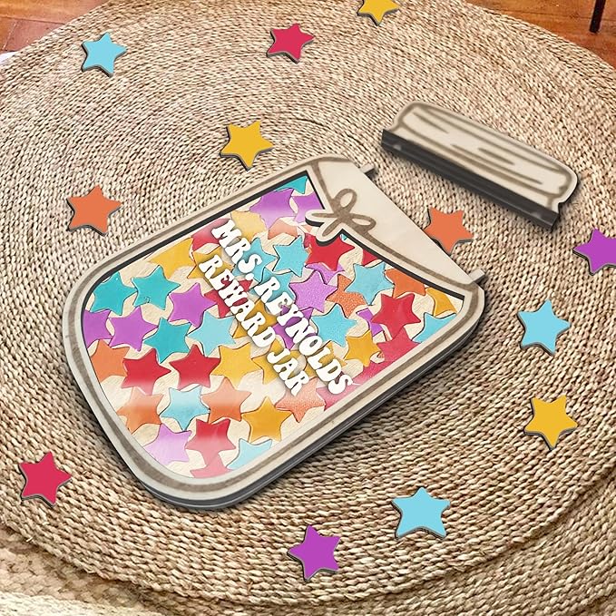 Personalized Reward Jars for Kids - Magnetic Reward Jar for Classroom Behavior – Incentive Jar with Stars for Teachers & Kids – Class Rewards Chart, Potty Training, Behavior Management, Style 03