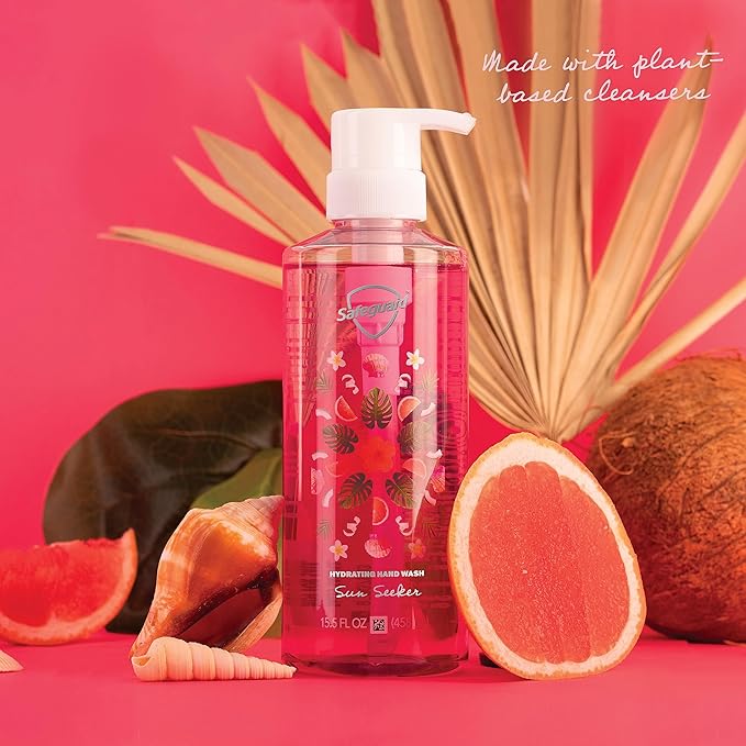 Safeguard Liquid Hand Soap, Micellar Deep Cleansing, Washes Away 99% Bacteria, Made with Natural Moisturizers, Enriched with Skin Conditioners, PH Balanced, Sun Seeker Scent 15.5 oz (Pack of 4)