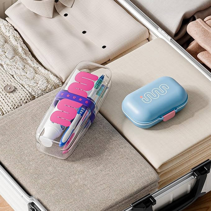 VITVITI Travel Soap Case Container, Portable Toothbrush Travel Case Dish Tray, 7.88 Inch Toothpaste Traveling Toothbrush Holder Set with Cover for Trip/Bathroom/Camping, Purple