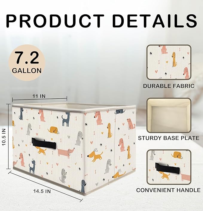 Nogrit Colorful Dog Storage Bins Box, Toybox for Boys Girls, Minimalist Linear Dog Foldable Baskets Organizer Container with Handles for Bedroom Bathroom Kids Dorm Nursery Clothes Toys Books