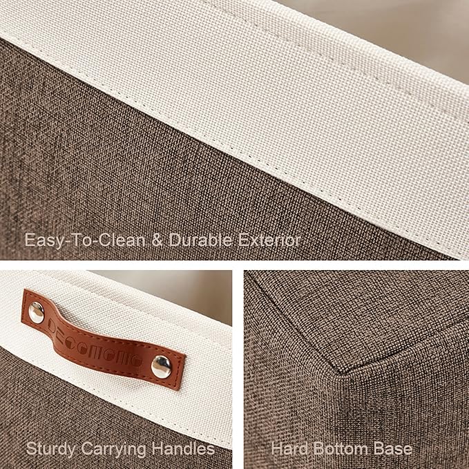DECOMOMO Storage Baskets for Shelves - Fabric Storage Bins, Linen Closet Organizers and Storage (Brown & White, XL - 3 Pack)