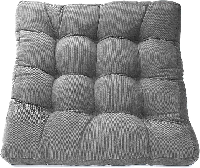 LANITI 24” Inch Extra Large Floor Cushions Tufted Floor Pillow for Adults Square Meditation Ultimate Comfort Oversized Pillows for Floor Cushion (Charcoal)