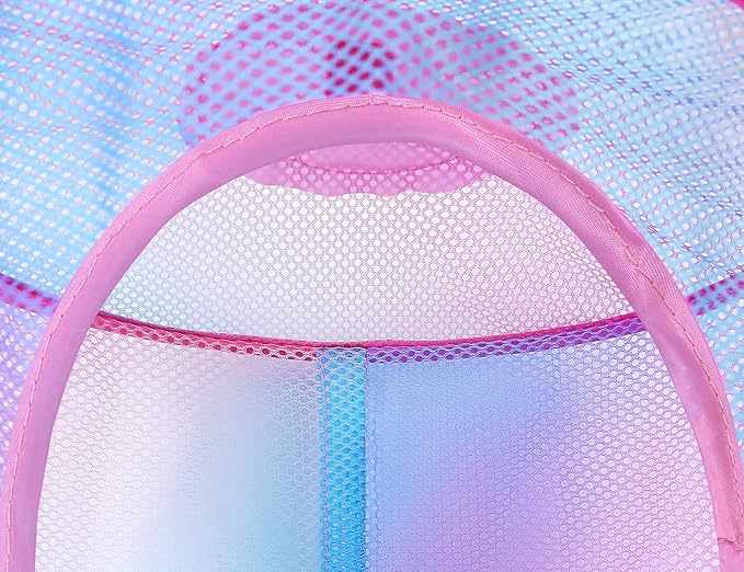 Libeder 2Pcs Mesh Hanging Storage Organizer, 4 Compartments, Foldable, Portable, Casual Style, Hanging Organizer for Kids Room, Pink (Rainbow Tie Dye)