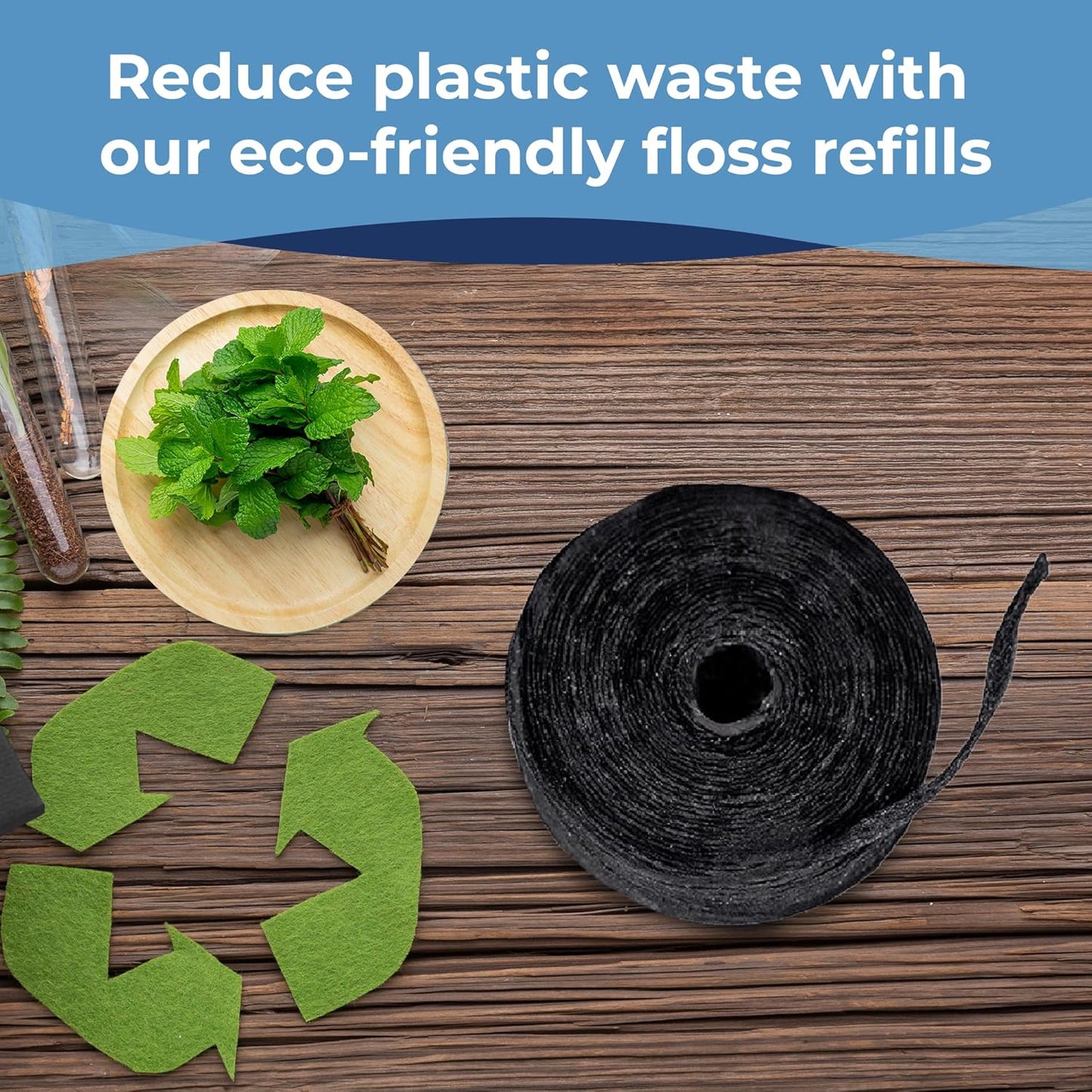 Xlent Expandable Dental Floss Treated with Activated Charcoal, Xylitol, Natural Plant Based Wax, Refreshing Mint Flavor - Pack of 5 (Refills Only)