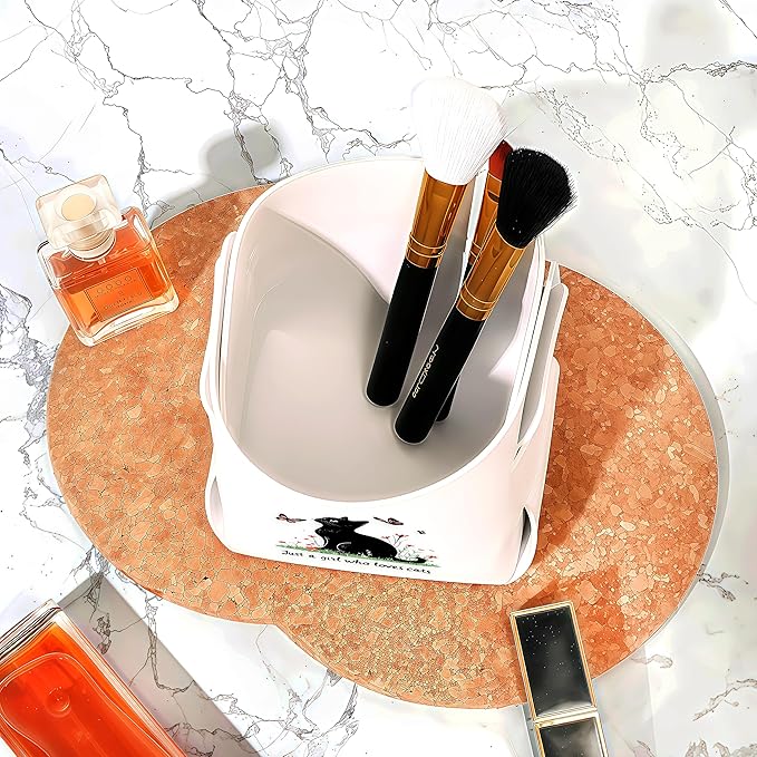 Cat Makeup Brush Holder, Decorative Desk Organizer for Jewelry Pen Pencil Glasses Storage, Cat Lovers Themed Gifts Stuff For Girls Teens Kids Women!