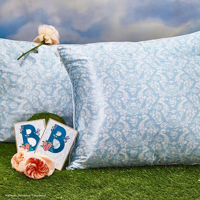 Kitsch x Bridgerton Satin Pillowcase with Zipper for Hair Skin, Softer Than Silk Pillow Cases, Wrinkle-Free, Cooling Satin Pillow Covers, Bridgerton - Toile De Blue, Standard Size (19"x26")