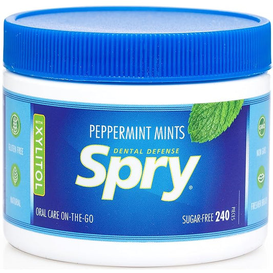 Spry Xylitol Peppermint Sugar Free Candy - Promote Oral Health, Increase Saliva Production, Stop Bad Breath, Non-GMO, Gluten-Free, 240 Count (Pack of 4)