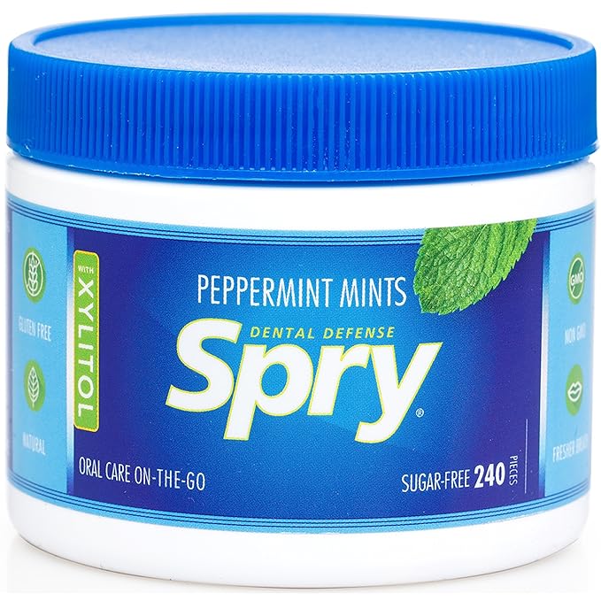 Spry Xylitol Peppermint Sugar Free Candy - Promote Oral Health, Increase Saliva Production, Stop Bad Breath, Non-GMO, Gluten-Free, 240 Count (Pack of 2)