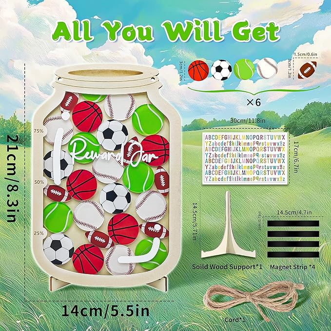 Personalized Magnetic Reward Jars for Kids,Sports Jar with Colorful Letter Stickers,Incentive Good Behavior Responsibility Chart,Reward Jar Classroom,Positive Behavior Chart for Classroom (30Pcs)