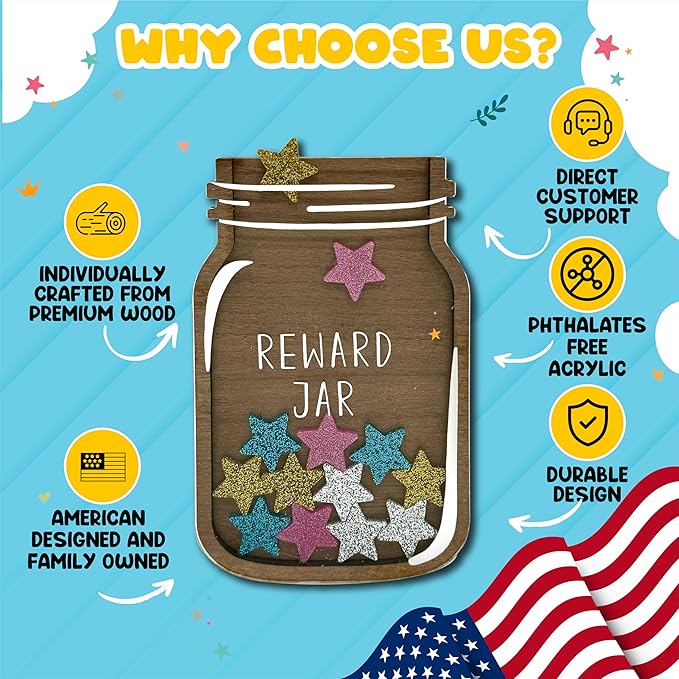 Trader Z's Kids- Premium Wooden Star Reward Jar, Chore Chart, Toddler and Kids Potty Training, Classroom and Teacher Gifts, Boys and Girls Behavior Chart, Magnetic Reward Chart for Kids.