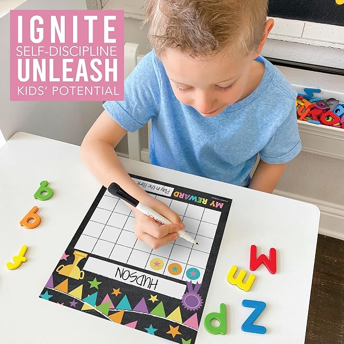 Sticker Chart for Kids Behavior at Home & Classroom - 25 Reward Chart for Kids Incentives, Gold Star Sticker Sheets, Chalkboard Theme Incentive Charts for Classroom Must Haves