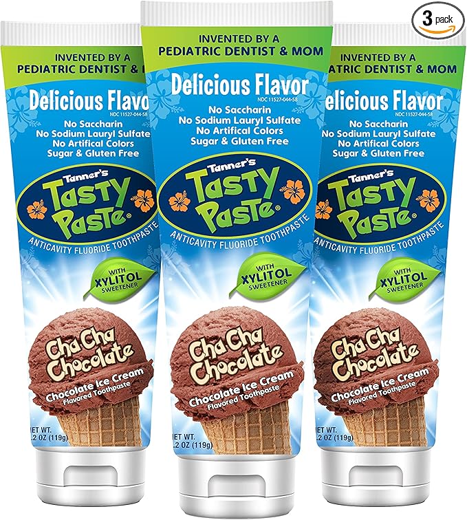 Tanner's Tasty Paste Cha Cha Chocolate - Anticavity Fluoride Children’s Toothpaste/Great Tasting, Safe, and Effective Chocolate Flavored Toothpaste for Kids (3-Pack)