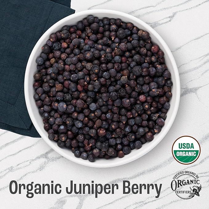 J MAC BOTANICALS, Organic Whole Juniper Berries, Certified Organic, juniper for herbal infusions, cooking and seasoning beef, pork, turkey brine, soups, syrups, cocktail bombs (4 oz)