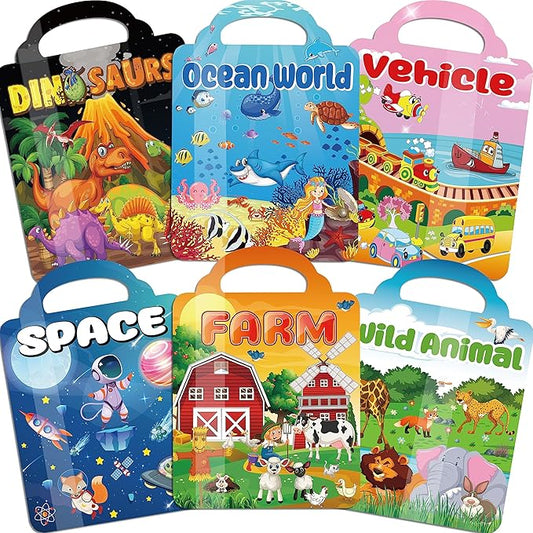 6Set Puffy Sticker Books for Kids 2-4, 3D Reusable Stickers Books for Toddlers 1-3 2-4,Farm+Animal+Dinosaurs+Ocean World+Space+Vehicle