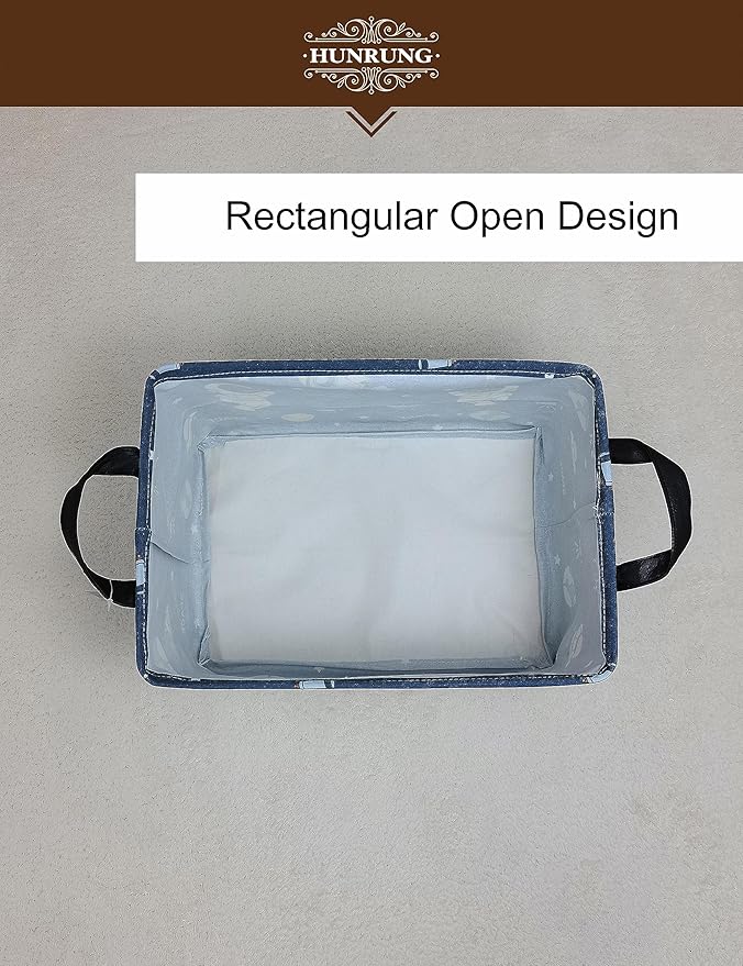 HUNRUNG Rectangle Storage Basket Cute Canvas Organizer Bin for Pet/Children Toys, Books, Clothes Perfect for Rooms/Playroom(Rec-Blue Space Astronaut)