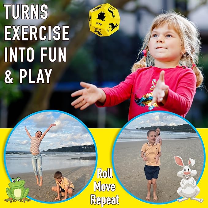 Animal Exercise Dice - Kids Exercise Equipment, Gross Motor Toys for Toddlers 3-5 & Physical Education Equipment, Recess Toys for Elementary Outside or Indoor Physical Activities for Kids